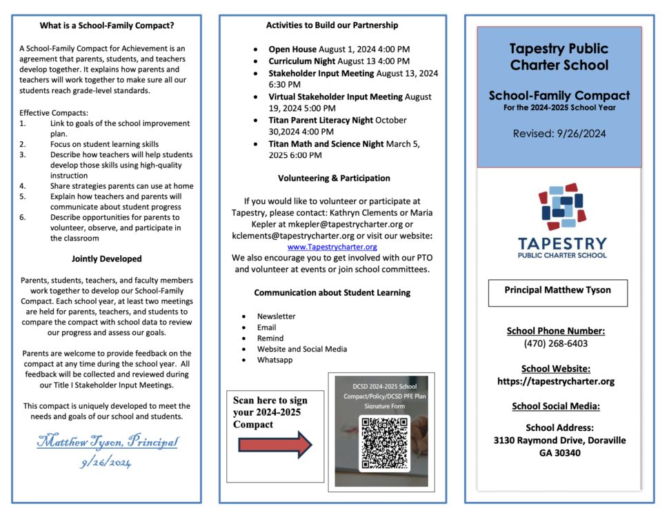 Brochure for Title 1 informaiton for Tapestry Public Charter